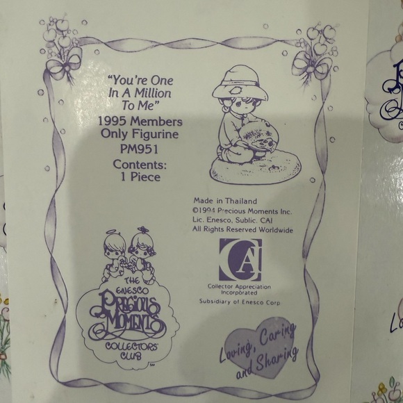 1995 Vintage PM951 Precious Moments "You're One In A Million To Me" panning gold - Picture 6 of 6